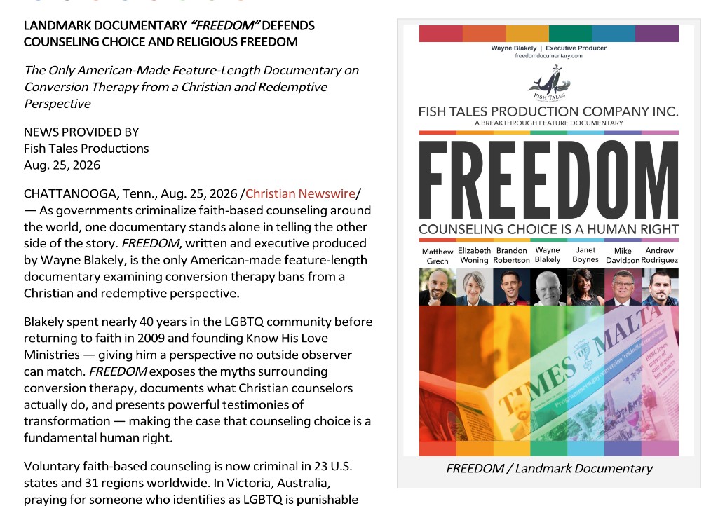 Christian Newswire coverage of FREEDOM documentary